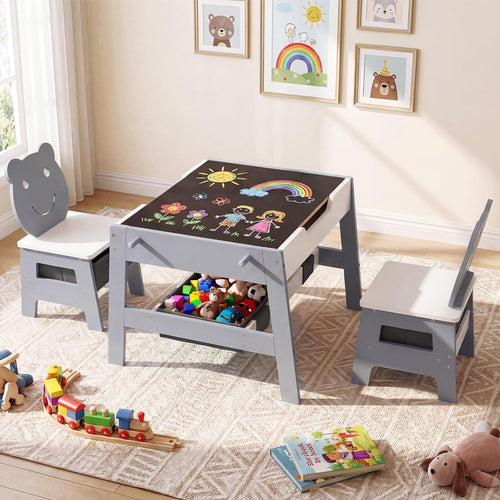 OLAKIDS Kids Table and Chair Set, 4 in 1 Wooden Activity Desk