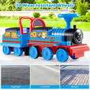 OLAKIDS 6V 2-Seater Ride on Train with Carriage, Storage, Train Whistle, Music, Lights for 18 Months+