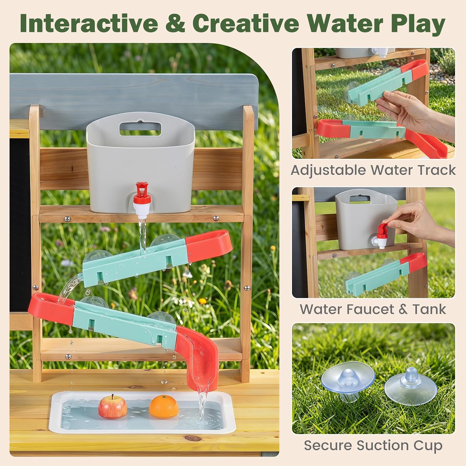 OLAKIDS Wooden Mud Kitchen for Kids Outdoor Play Monteeori Toys for Toddlers Ages 3+