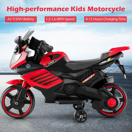 OLAKIDS 6V Kids Motorcycle with Training Wheels,for Boys Girls Aged 3+ Years
