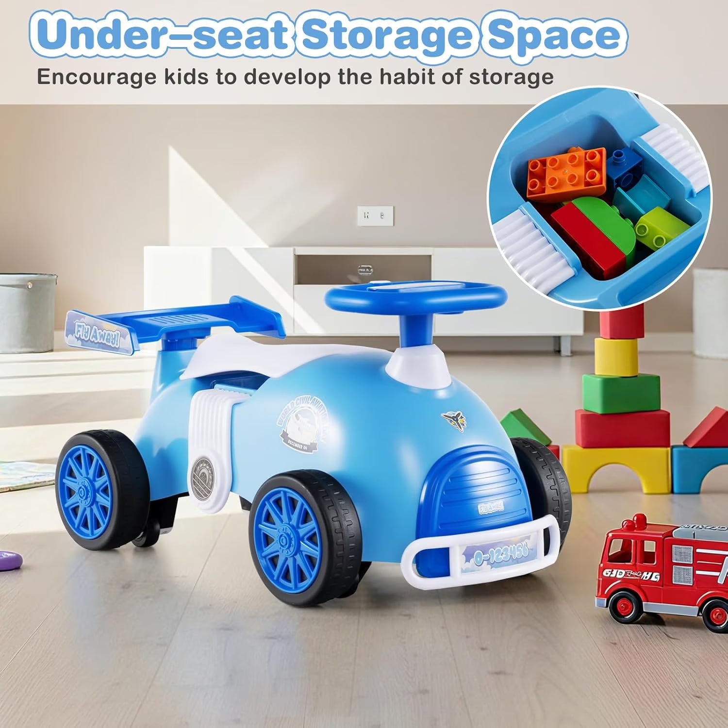 OLAKIDS Ride on Push Car with Music, Under-Seat Storage, Kids Foot-to-Floor Sliding Car for Toddler 19-36 Months