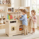 OLAKIDS Wooden Play Kitchen with Lights, Sounds, Dishwasher & Coffee Machine, Pretend Cooking Set for Ages 3+