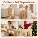 OLAKIDS Foldable 4-in-1 Wooden Toddler Tower, 2-Step Standing Stool with Chalkboard, Kitchen Helper for Kids 3+
