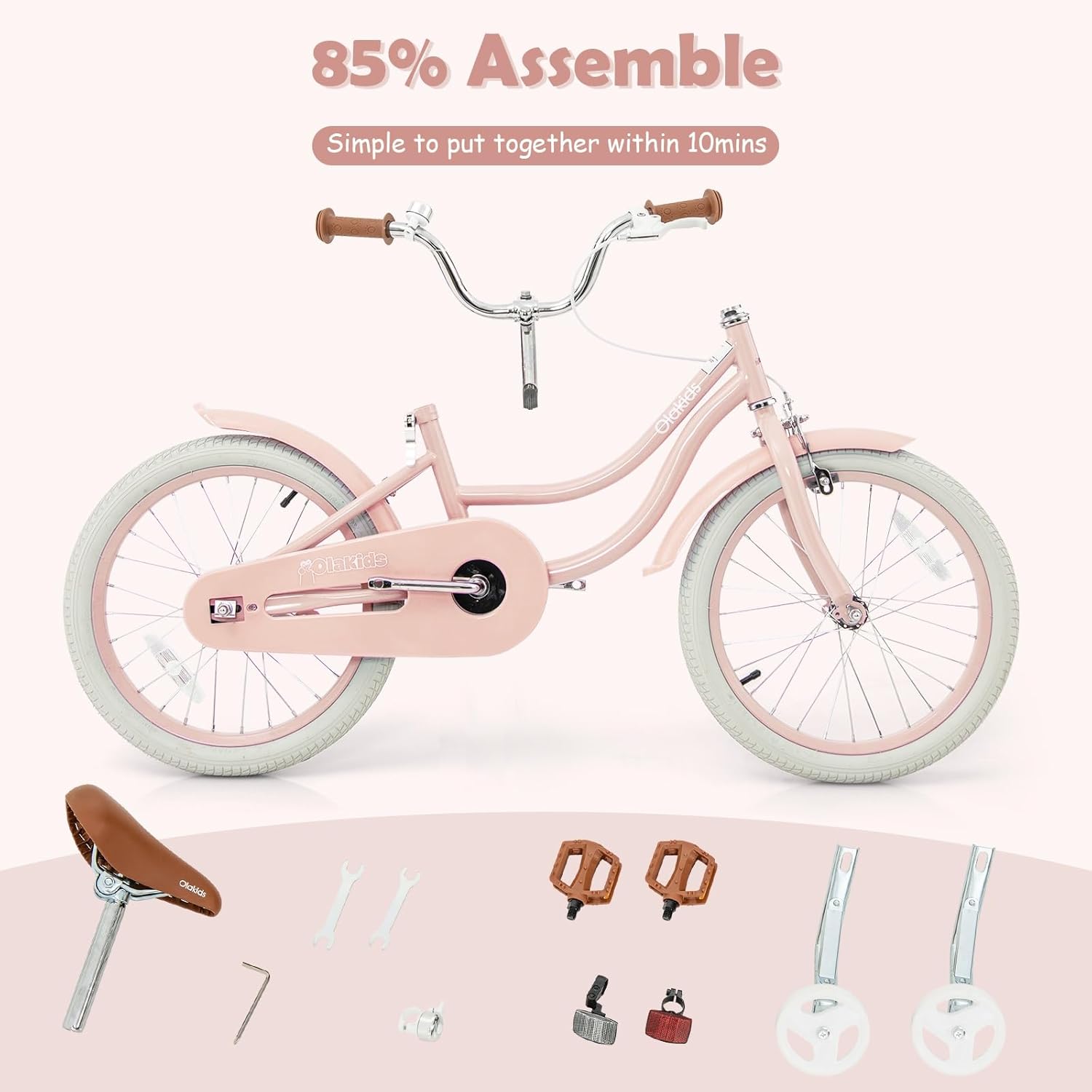 OLAKIDS Kids Bike 12/14/16/18 Inch with Training Wheels & Basket for Ages 3-8  (20 Inch without traninning wheels)