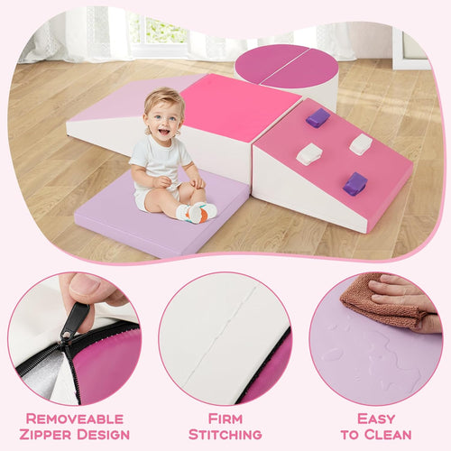 Olakids Climbing Toys for Toddlers, 6 Pieces Baby Foam Blocks Soft Play Set with PU Leather