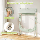 INFANS Baby Changing Table with Wheels, Portable Folding Diaper Station Nursery Organizer with Storage Basket, Hanging Rack, Adjustable Height, Safety Belt for Newborn Infant