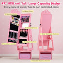 OLAKIDS Kids Jewelry Armoire Cabinet, 360° Swivel Lockable Standing Makeup Organizer