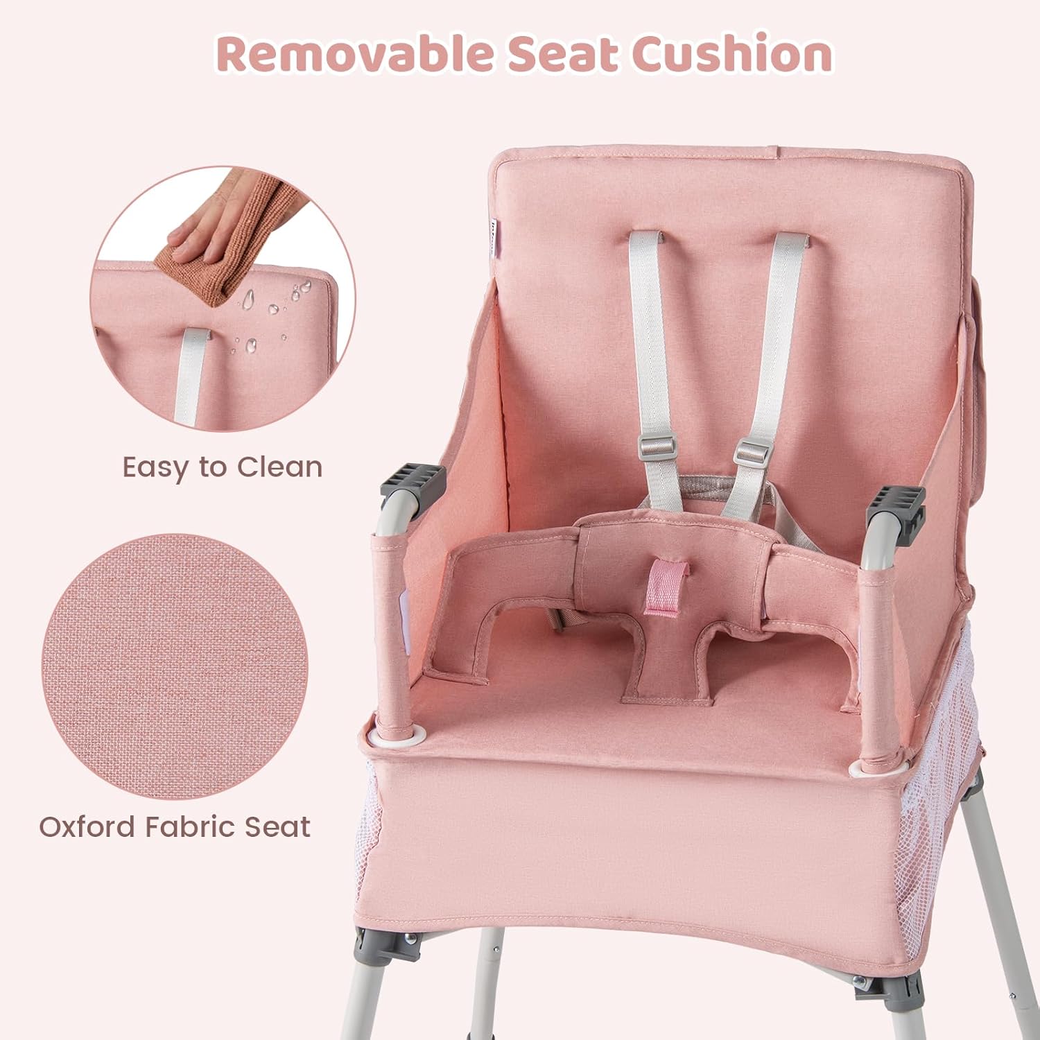 INFANS Baby High Chair, Foldable Portable Highchair for Babies and Toddlers with Travel Bag Adjustable Tray, 5 Point Harness, Compact Space Saver Infant Feeding Chair (Grey)