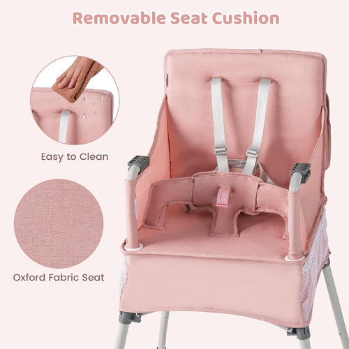 INFANS Baby High Chair, Foldable Portable Highchair for Babies and Toddlers with Travel Bag Adjustable Tray, 5 Point Harness, Compact Space Saver Infant Feeding Chair (Grey)