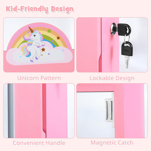 OLAKIDS Kids Jewelry Armoire Cabinet, 360° Swivel Lockable Standing Makeup Organizer