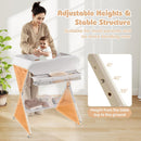 INFANS Baby Changing Table with Wheels, Portable Folding Diaper Station Nursery Organizer with Storage Basket, Hanging Rack, Adjustable Height, Safety Belt for Newborn Infant