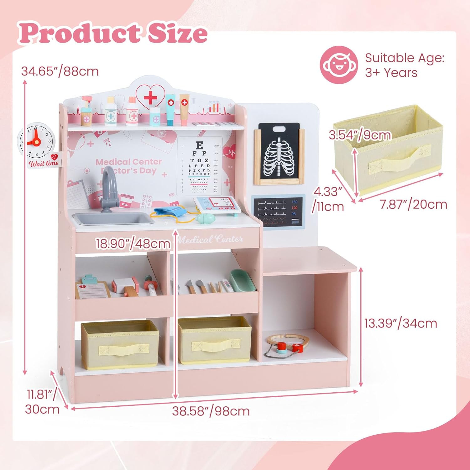 OLAKIDS Doctor Playset Wooden Pretend Medical Station Activity Center Toy Set for Toddler