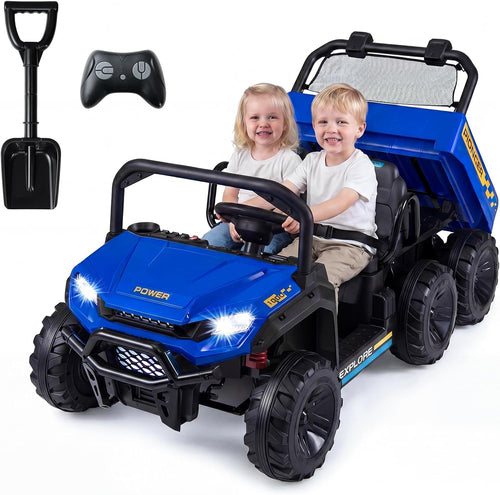 OLAKIDS 24V 2-Seater 4WD Ride On Dump Truck, Remote Control Electric UTV for Big Kids