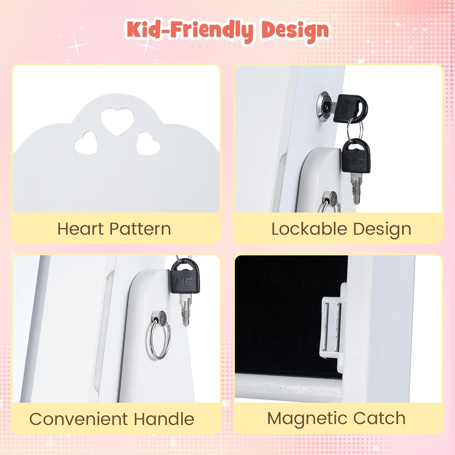 OLAKIDS Kids Jewelry Armoire Cabinet, 360° Swivel Lockable Standing Makeup Organizer
