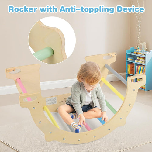 OLAKIDS Climbing Arch for Toddlers 5 in 1 Wooden Indoor Kids Climber Rocker Montessori Sensory Table