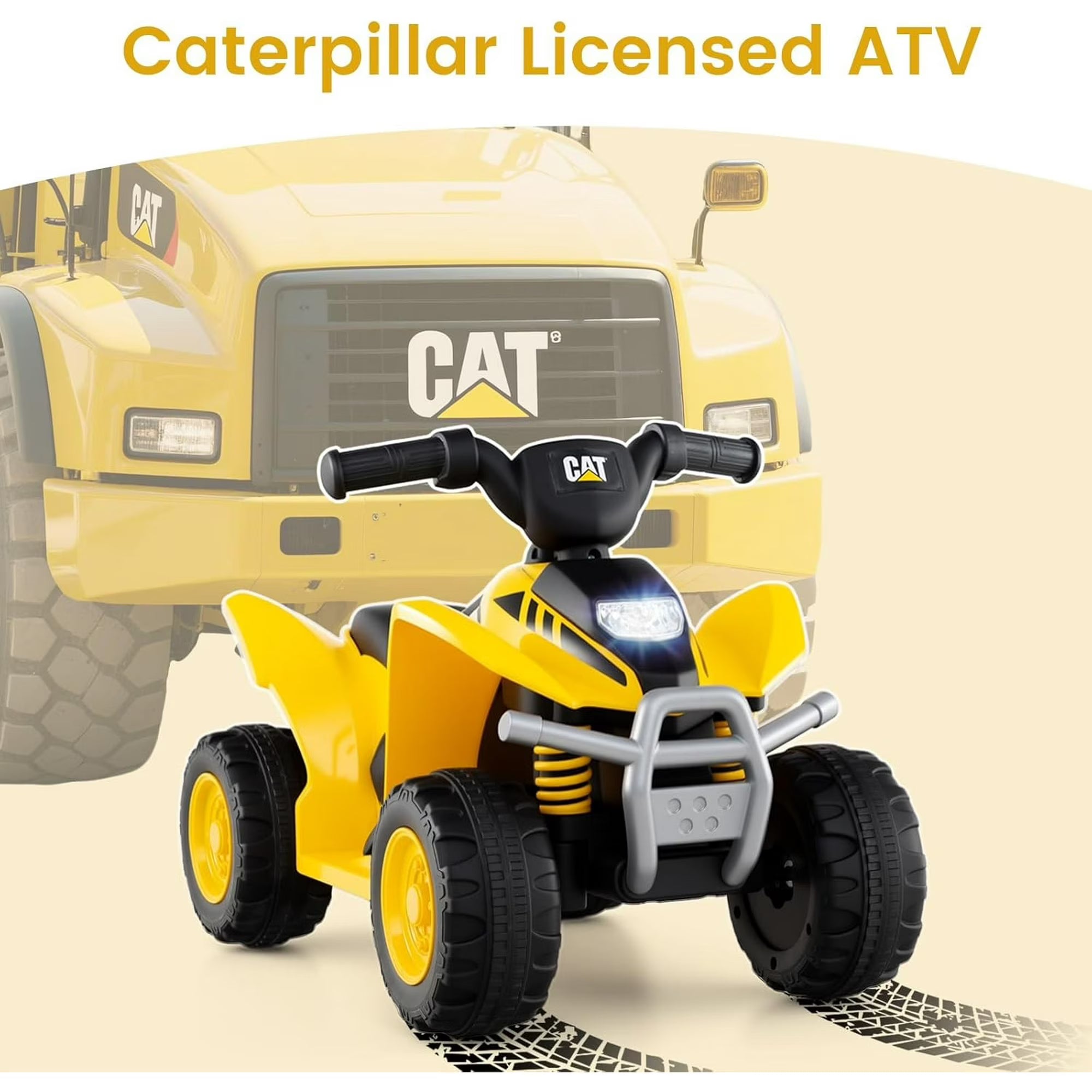 Licensed Caterpillar Kids ATV by OLAKIDS, 6V 4 Wheeler Battery Powered Motorized Quad with LED Headlight Horn for Boys Girls Ages 1.5-3