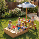 OLAKIDS 3-in-1 Wooden Kids Picnic Table, Outdoor Sandbox with Lid, Benches, Wheels, Storage & Adjustable Umbrella