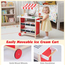 OLAKIDS Wooden Grocery Store Marketplace Toy, Supermarket Pretend Play, Extra Storage 6 Ice Creams Scales Bells Chalkboards, Fun Indoor Farmer's Market Stand Set Gift for Ages 3+