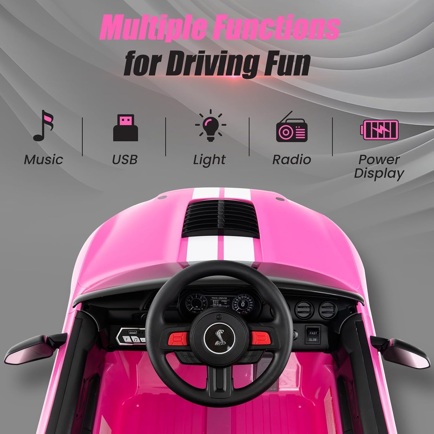 OLAKIDS Licensed Ford Mustang GT500 Ride on Car Battery Powered Electric Vehicle for Aged 3-8