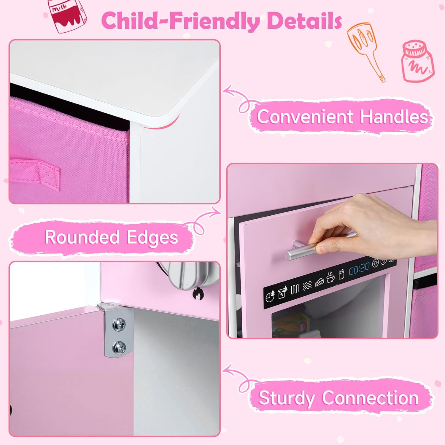 OLAKIDS Wooden Toddler Kitchen Playset with Realistic Lights, Sounds & Appliances