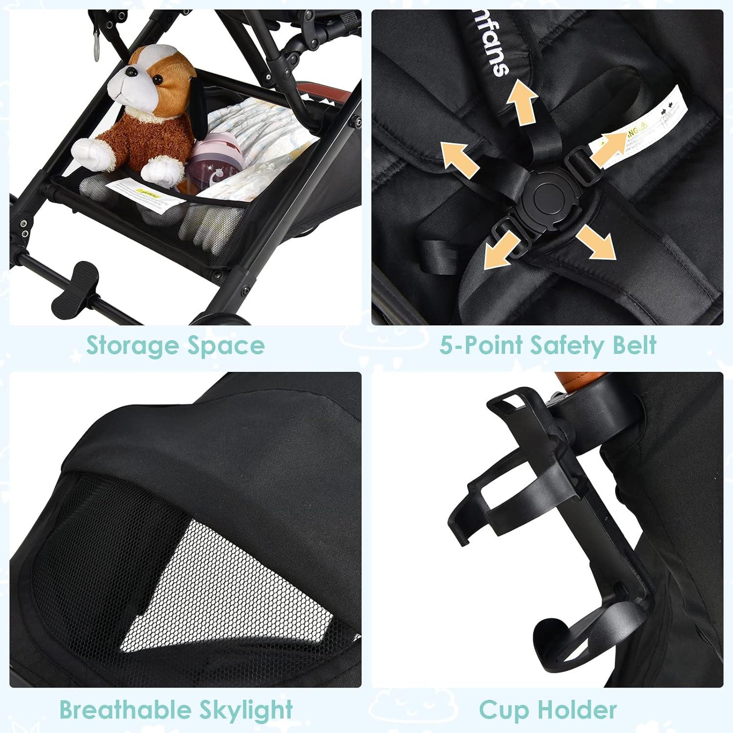 INFANS Lightweight Baby Stroller, Compact Infant with One-Hand Fold, Travel Stroller for Airplane