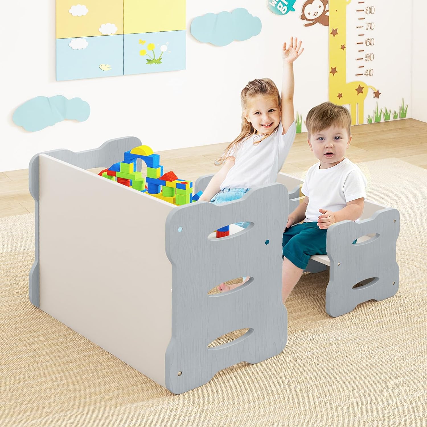 OLAKIDS Kids Table and Chair Set, Toddler 3-Piece Activity Table