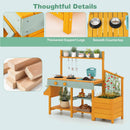 OLAKIDS Wooden Mud Kitchen Outdoor Play Kitchen with Faucet Sink Chalkboard for Kids 3+