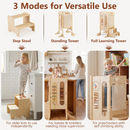 OLAKIDS Foldable 4-in-1 Wooden Toddler Tower, 2-Step Standing Stool with Chalkboard, Kitchen Helper for Kids 3+