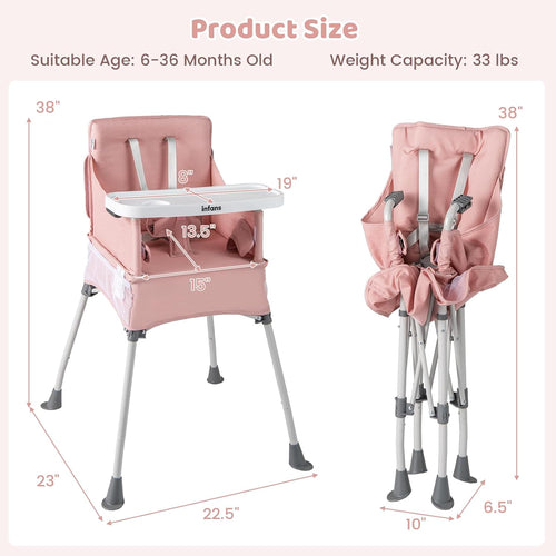 INFANS Baby High Chair, Foldable Portable Highchair for Babies and Toddlers with Travel Bag Adjustable Tray, 5 Point Harness, Compact Space Saver Infant Feeding Chair (Grey)