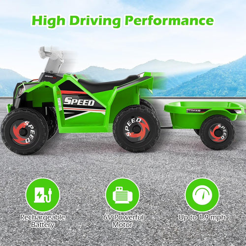 OLAKIDS 6V Kids ATV with Removable Trailer, Forward Backward Function, Widened & Wear-Resistant Wheels, Ride On Toy for Toddlers