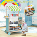 OLAKIDS Wooden Grocery Store Marketplace Toy, Supermarket Pretend Play, Extra Storage 6 Ice Creams Scales Bells Chalkboards, Fun Indoor Farmer's Market Stand Set Gift for Ages 3+