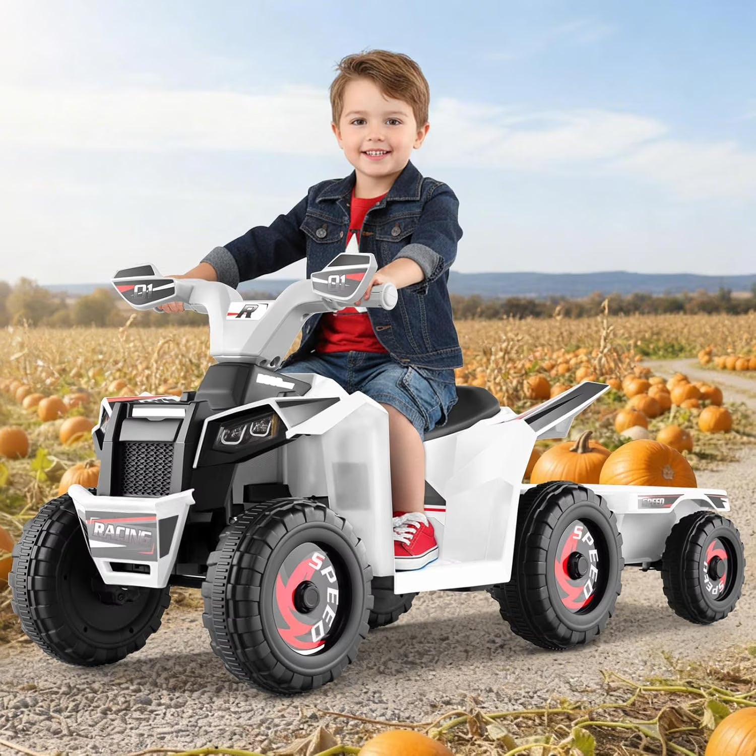 OLAKIDS 6V Kids ATV with Removable Trailer, Forward Backward Function, Widened & Wear-Resistant Wheels, Ride On Toy for Toddlers