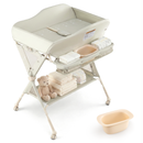 INFANS Baby Changing Table with Wheels, Portable Folding Diaper Station Nursery Organizer with Storage Basket, Hanging Rack, Adjustable Height, Safety Belt for Newborn Infant