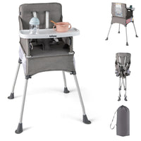 INFANS Baby High Chair, Foldable Portable Highchair for Babies and Toddlers with Travel Bag Adjustable Tray, 5 Point Harness, Compact Space Saver Infant Feeding Chair (Grey)