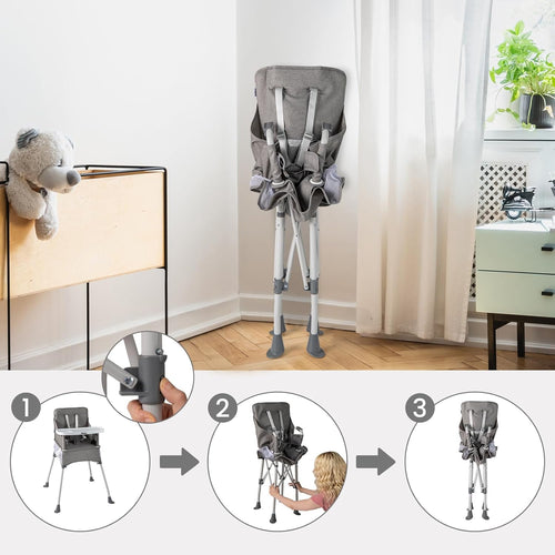 INFANS Baby High Chair, Foldable Portable Highchair for Babies and Toddlers with Travel Bag Adjustable Tray, 5 Point Harness, Compact Space Saver Infant Feeding Chair (Grey)