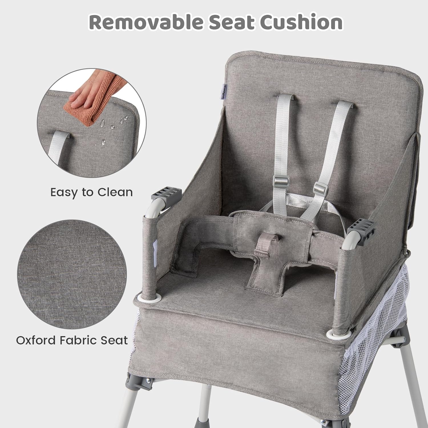 INFANS Baby High Chair, Foldable Portable Highchair for Babies and Toddlers with Travel Bag Adjustable Tray, 5 Point Harness, Compact Space Saver Infant Feeding Chair (Grey)