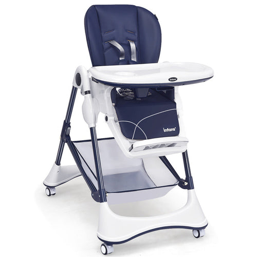 INFANS High Chair with One-Hand Removable Tray, 4 Lockable Wheels & Large Storage Basket - Multi-Adjustable Height