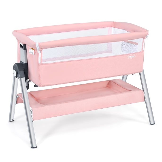 INFANS Baby Bassinet Bedside Crib, Newborn Sleeping /Large Storage Basket, Adjustable Heights & Angle, Easy Moving Bed Side