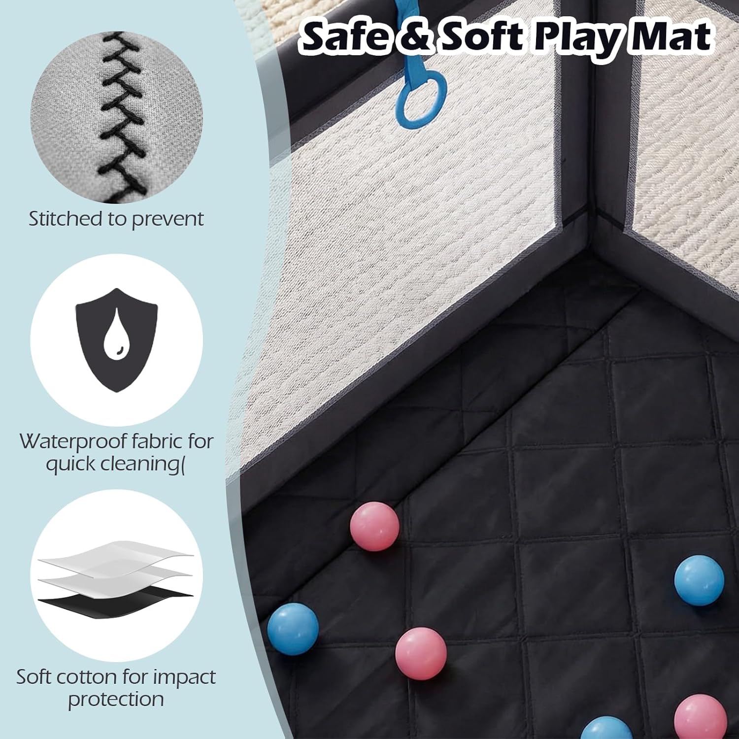 INFANS 74" x 62" Baby Playpen with Soft Mat, Basketball Hoop, 2 Soccer Goals, 4 Handles & 50 Ocean Balls, Breathable Mesh, Indoor & Outdoor Large Play Yard for Toddlers