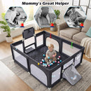 INFANS 74" x 62" Baby Playpen with Soft Mat, Basketball Hoop, 2 Soccer Goals, 4 Handles & 50 Ocean Balls, Breathable Mesh, Indoor & Outdoor Large Play Yard for Toddlers