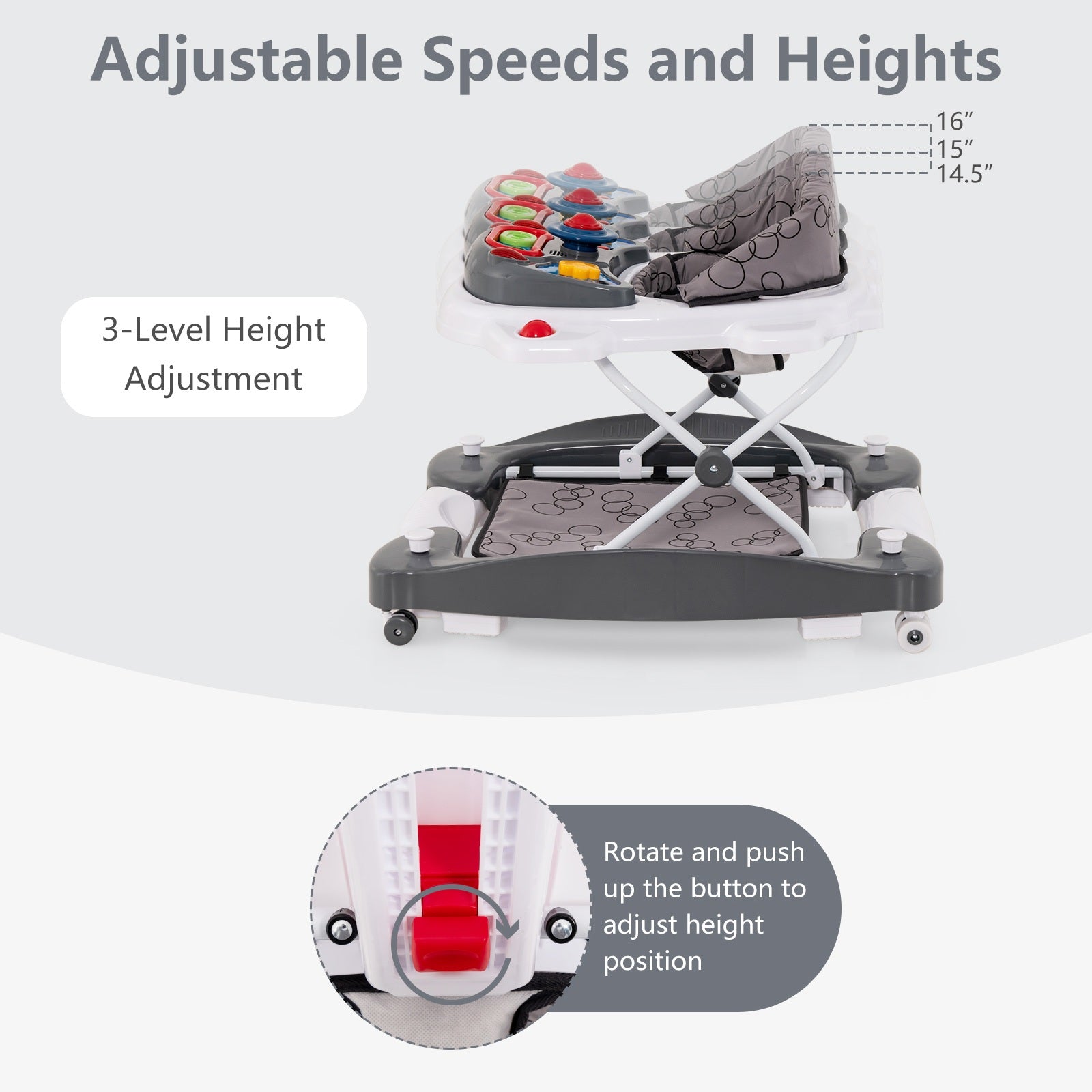 INFANS Baby Walker, 5 in 1 Behind Walker Learning Seated Rocker Bouncer with Removable Music Tray, Adjustable Height