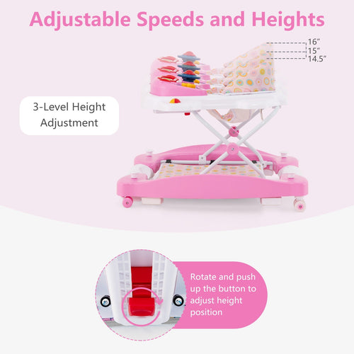 INFANS Baby Walker, 5 in 1 Behind Walker Learning Seated Rocker Bouncer with Removable Music Tray, Adjustable Height