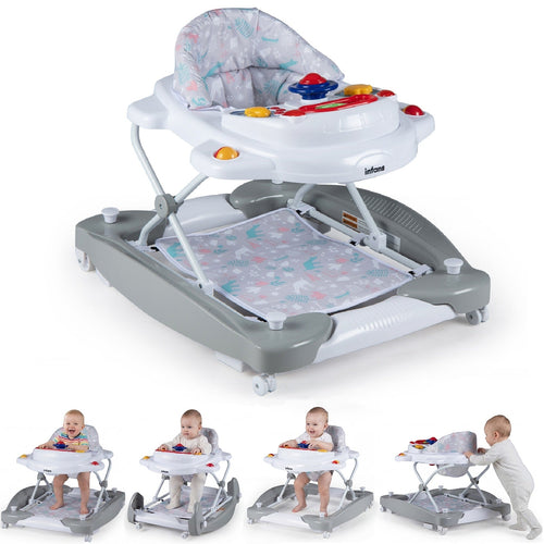 INFANS Baby Walker, 5 in 1 Behind Walker Learning Seated Rocker Bouncer with Removable Music Tray, Adjustable Height