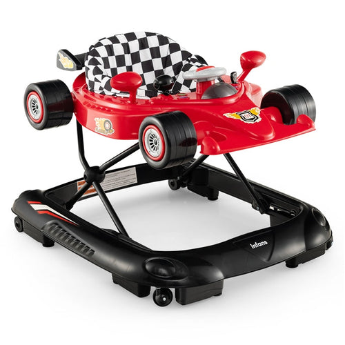 INFANS Foldable Baby Walker, Toddler Activity Center Leaning-Seated Walk-Behind with Steering Wheel, Adjustable Height