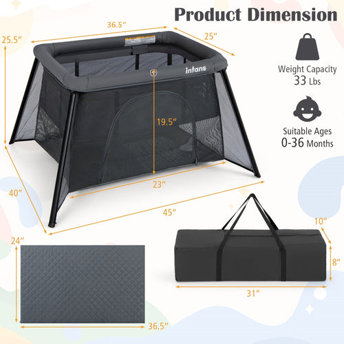 INFANS Travel Crib, Portable Baby Playpen with Removable Bassinet Soft Mattress, Foldable Lightweight Playard Nursery Center
