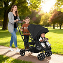 INFANS Double Stroller with Leather Handle, Front Seat 2-Position Recline, Baby Pushchair for Toddlers