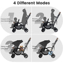 INFANS Double Stroller with Leather Handle, Front Seat 2-Position Recline, Baby Pushchair for Toddlers