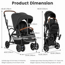 INFANS Double Stroller with Leather Handle, Front Seat 2-Position Recline, Baby Pushchair for Toddlers