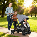 INFANS Double Stroller with Leather Handle, Front Seat 2-Position Recline, Baby Pushchair for Toddlers