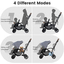 INFANS Double Stroller with Leather Handle, Front Seat 2-Position Recline, Baby Pushchair for Toddlers